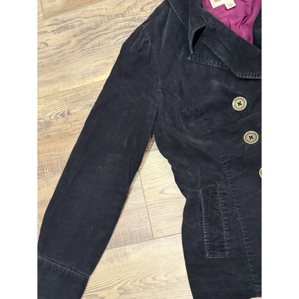 Mossimo Supply vintage Lg Y2K Black corduroy Pea jacket coat Pink Lining Buttons